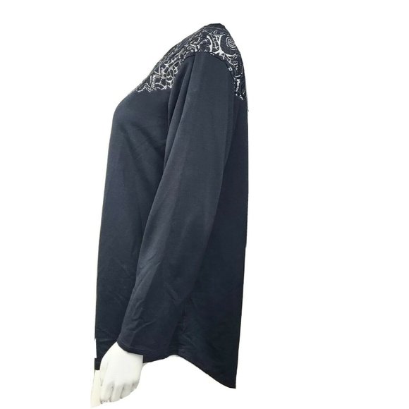 Ava & Viv Top Womens Plus Sz X Solid All Black Silver Glitter Embroidered Detail - Picture 2 of 6